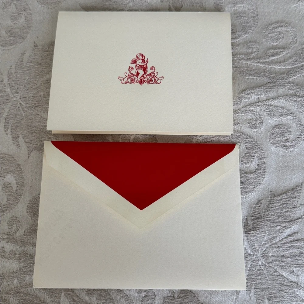 10 Exquisite Engraved Crane's Foldover Valentine's Day Cards - New w/o Box